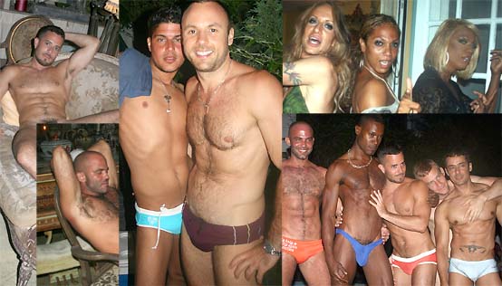 (l-r) Shay, Gio, Adam & Aussie bartender Bryce, Robi Martin DJ Lina & Shequida, rentboy.com models - photos by Bruce-Michael Gelbert