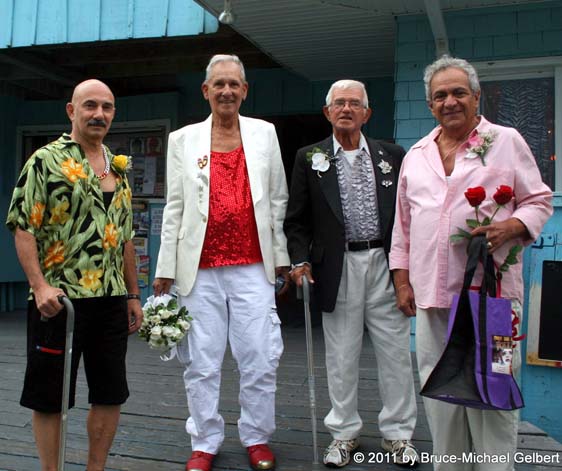 Tony Bondi (right), maid of honor at the wedding of Victor Alfieri (2nd from right) & Bobbie "Cobra" Scherffius (2nd from left), September 17, 2011, with best man Angelo Carvallo (left) - photo by Bruce-Michael Gelbert